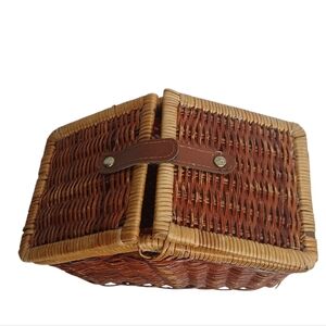 Woven Basket Wicker Leather-Look Velcro Strap Closure Red & White Polka Dot